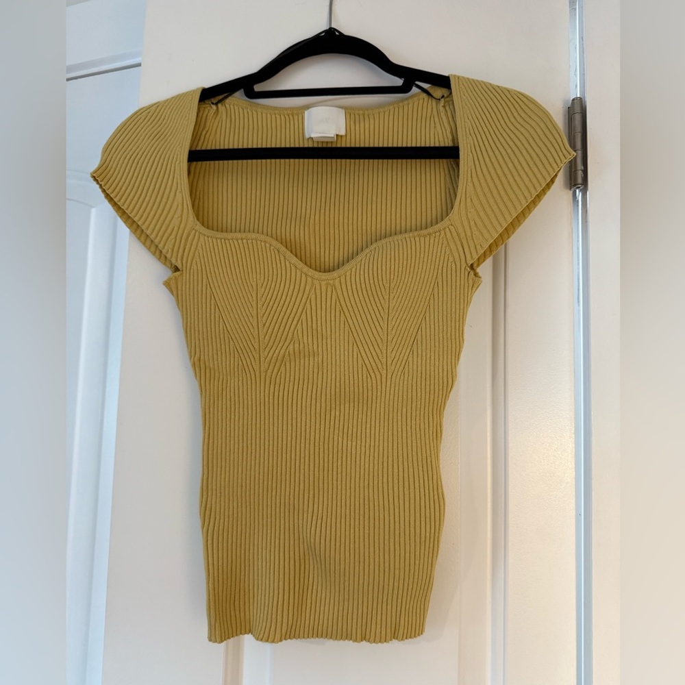 H&M Ribbed Yellow Cap Sleeve Blouse